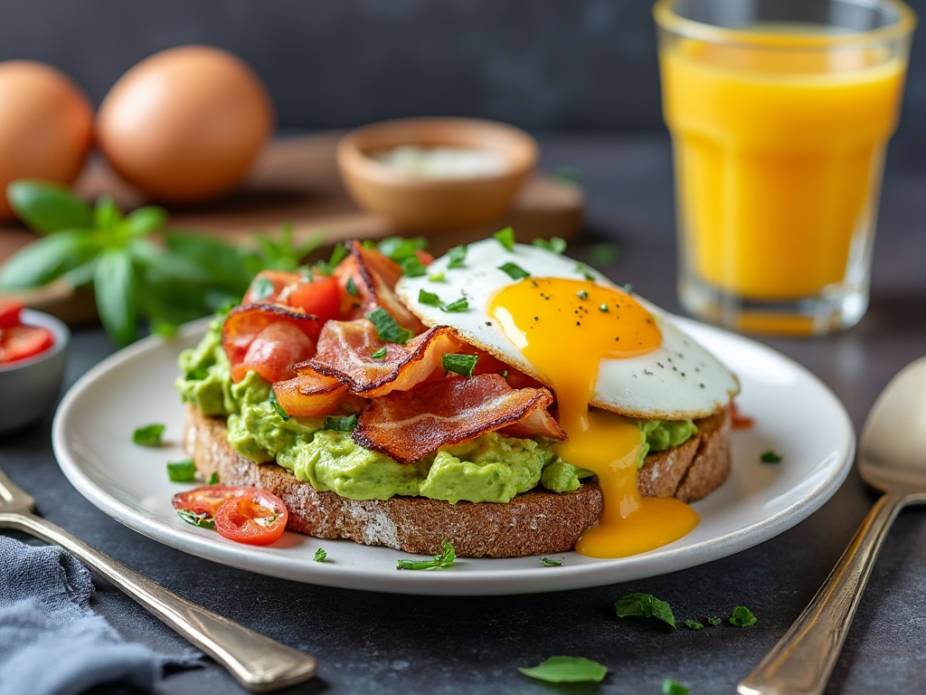 Ultimate Hangover Breakfast: Loaded Avocado Toast with Bacon and Eggs